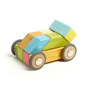 TEGU Drewniane klocki magnetyczne zestaw 42 elementy z kołami TINTS