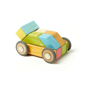 TEGU Drewniane klocki magnetyczne zestaw 42 elementy z kołami TINTS