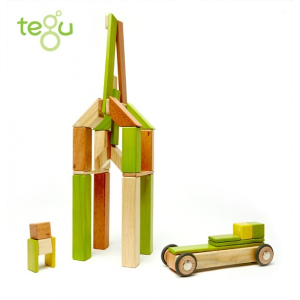 TEGU Drewniane klocki magnetyczne zestaw 42 elementy z kołami JUNGLE