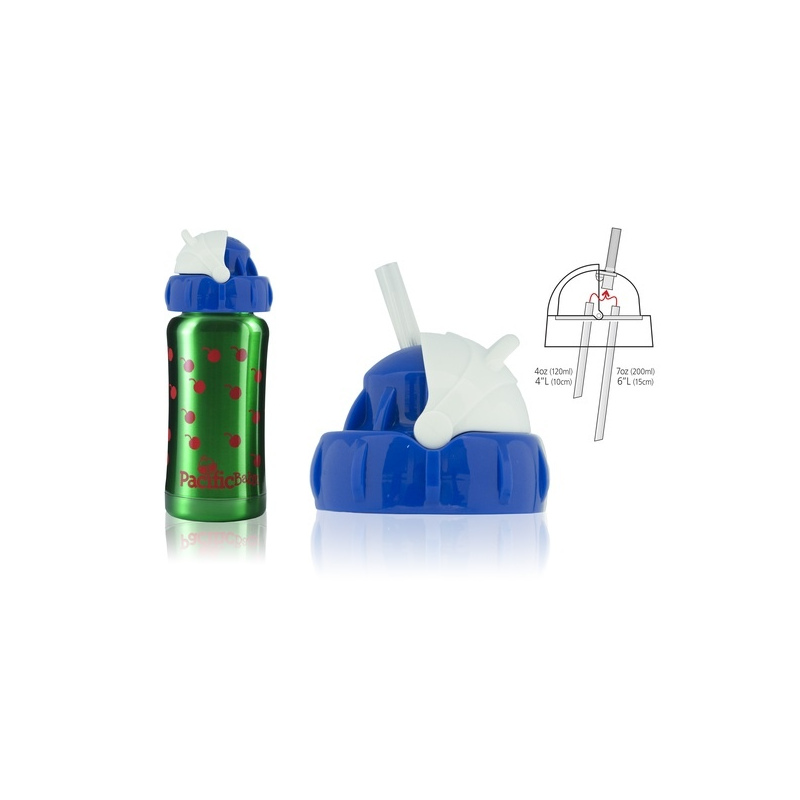 PACIFICBABY Bidon termiczny zielony 200ml z niebieskim ustnikiem słomką 