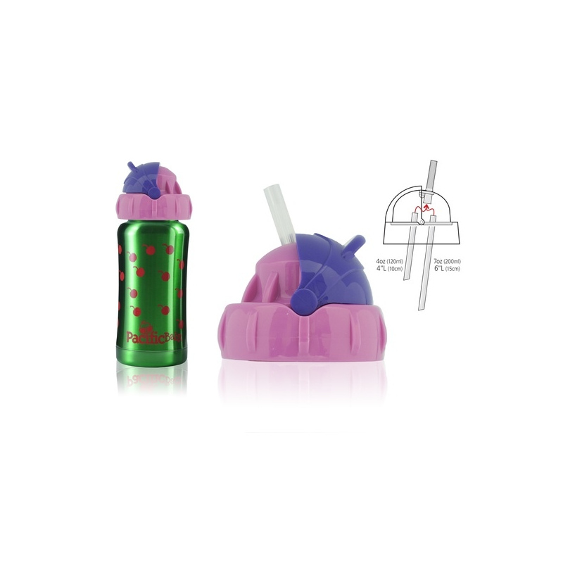 PACIFICBABY Bidon termiczny zielony 200ml z różowym ustnikiem słomką 