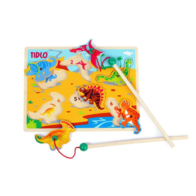 TIDLO Drewniane puzzle magnetyczne "Dinozaury"