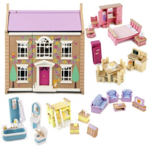 TIDLO Drewniane mebelki do domku dla lalek "Sypialnia"