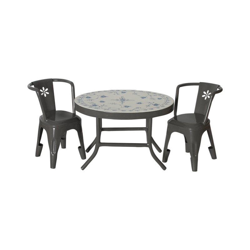 MAILEG Metalowy stolik kawowy z 2 krzesłami - szary