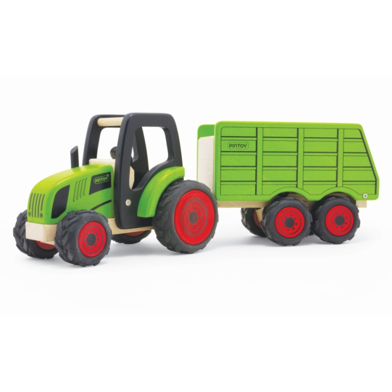 PINTOY Drewniany traktor z przyczepą - duży