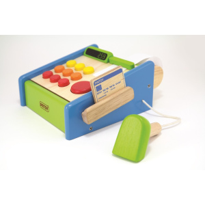 PINTOY Drewniana kasa sklepowa z czytnikiem kodów