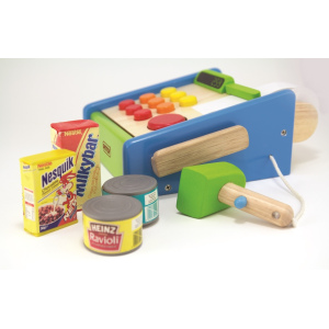 PINTOY Drewniana kasa sklepowa z czytnikiem kodów