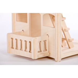 DIP DAP Drewniany domek dla lalek z balkonem i poddaszem