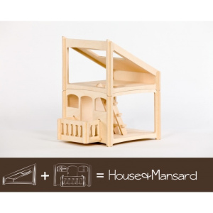 DIP DAP Drewniany domek dla lalek z balkonem i poddaszem