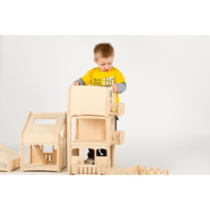 DIP DAP Drewniany domek dla lalek z balkonem i poddaszem