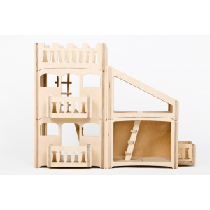 DIP DAP Drewniany domek dla lalek z balkonem i poddaszem