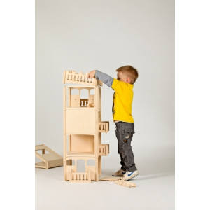 DIP DAP Drewniany domek dla lalek wieża z balkonem