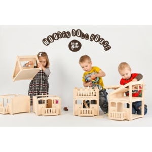 DIP DAP Drewniany domek dla lalek wieża z balkonem