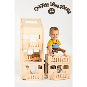 DIP DAP Drewniany domek dla lalek wieża z balkonem