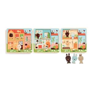 DJECO Domek króliczków, puzzle dla najmłoszych 3 plansze