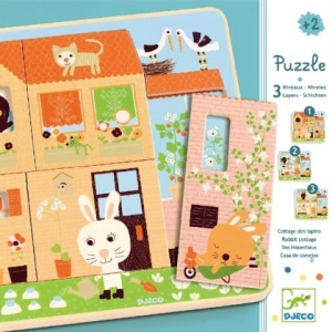 DJECO Domek króliczków, puzzle dla najmłoszych 3 plansze