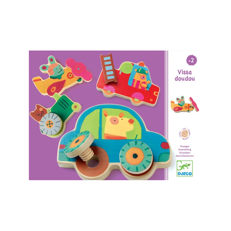 DJECO Drewniane puzzle wkrętki - Pojazdy